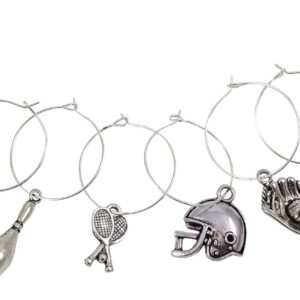 Palm City Products Sports Themed Wine Charms - 8 Piece Wine Charm Set - Great Gift for Sports Fans