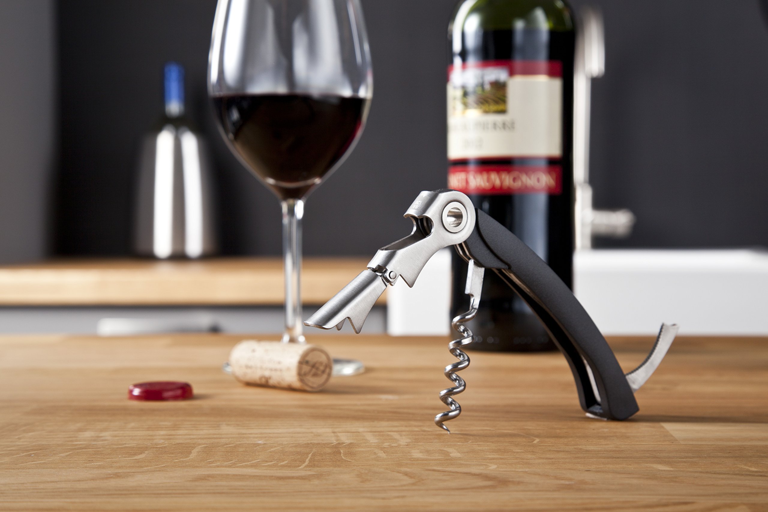 Vacu Vin Double Hinged Corkscrew - 3-in-1 Wine Opener with Foil Cutter and Bottle Opener - Effortlessly Open Wine Bottles and More - Professional Grade Corkscrew