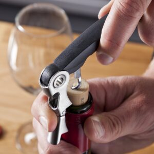 Vacu Vin Double Hinged Corkscrew - 3-in-1 Wine Opener with Foil Cutter and Bottle Opener - Effortlessly Open Wine Bottles and More - Professional Grade Corkscrew