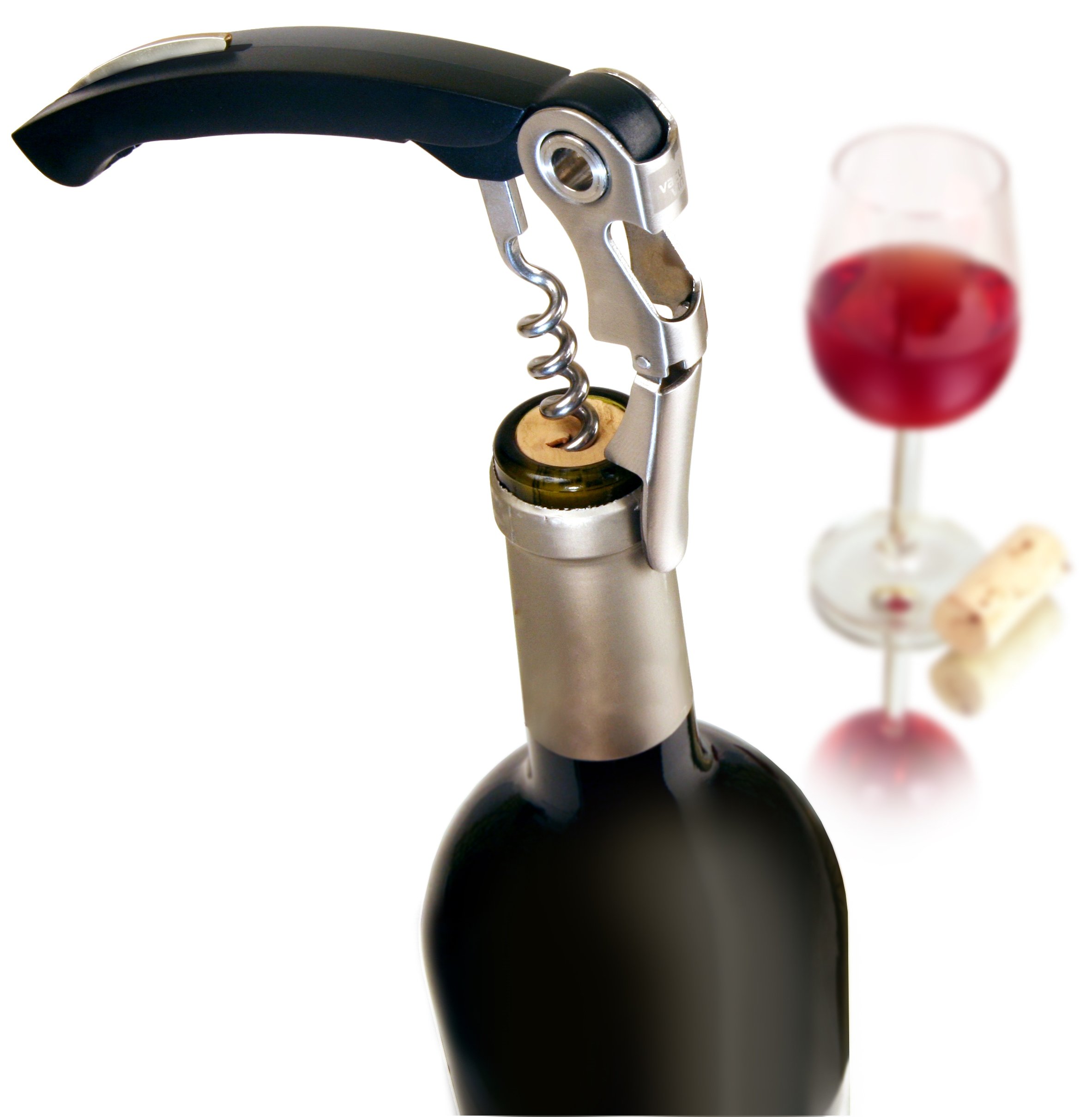 Vacu Vin Double Hinged Corkscrew - 3-in-1 Wine Opener with Foil Cutter and Bottle Opener - Effortlessly Open Wine Bottles and More - Professional Grade Corkscrew