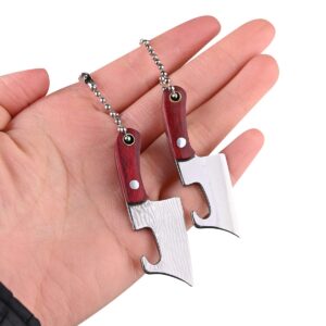 nbgdy mini pocket damascus knife keychain set,tiny chef knife set for package opener ，box cutter， beer bottle opener -2pcs(kpq-1037)