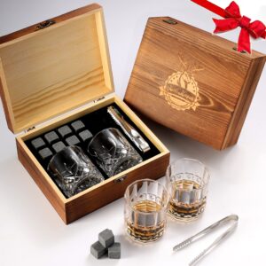 whiskey set gifts for men,whiskey stones & whiskey glasses set of 2, whisky rocks anniversary best groomsmen dad birthday valentines day gifts ideas for him mens male friends wedding husband brother