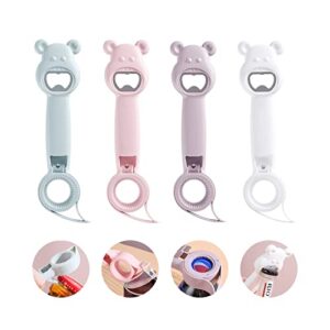 4 in 1 multi function can opener bottle, cute bear opener for elderly, bar tool accessories for jelly jars, wine, beer and othe（4pcs）