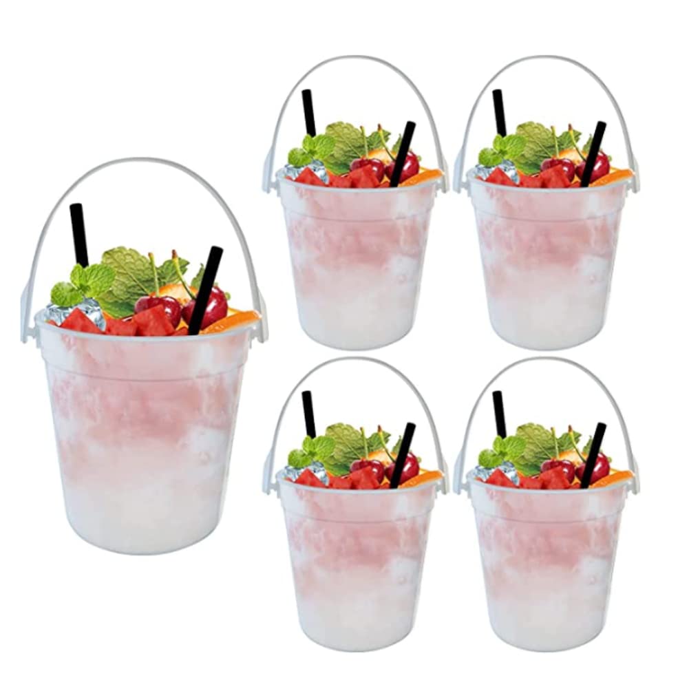 XIAOL Plastic Cocktail Buckets for Drinks Anything But A Cup Party Ideas 32oz Reusable Punch Bowls 5Pack 1 Liter Ice Bucket Smoothie Bucket