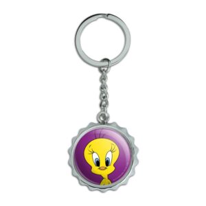 looney tunes tweety bird chrome plated metal pop cap bottle opener keychain key ring