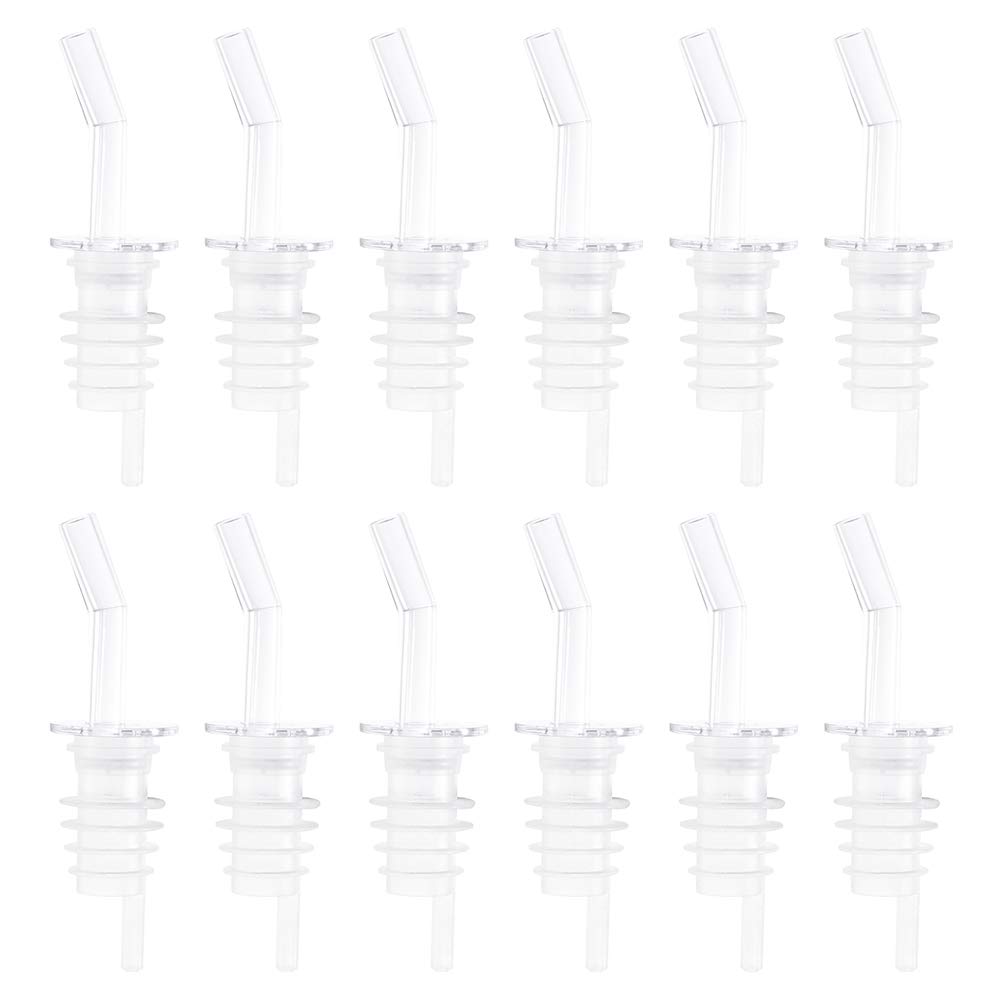 (Pack of 12) Free Flow Liquor Bottle Pourer without Collar, Clear Spout Bottle Pourer, Liquor Pour Spouts by Tezzorio