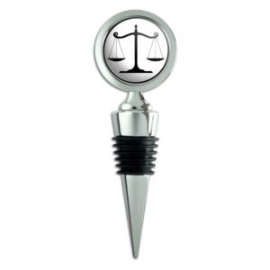 balanced scales of justice symbol legal lawyer b&w wine bottle stopper