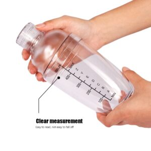 Plastic Cocktail Shaker with Scale and Strainer Top Clear Plastic Drink Tumbler Mixer with Scale for Bar Party Home Use