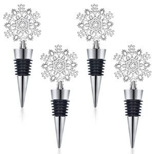 whaline 4 pieces snowflake wine stopper christmas decorative wine bottle stopper metal beverage beer stopper for keeping wine fresh winter birthday wedding bar tool home kitchen