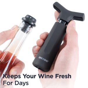 Deiss PRO Vacuum Pump Wine Saver with 3 x Wine Bottle Stopper – Silicone Wine Stoppers for Wine Bottles with Date Markers - Wine Stopper to Keep Your Wine Fresh – Stops Oxidation of Wine