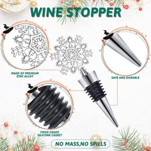 Whaline 4 Pieces Snowflake Wine Stopper Christmas Decorative Wine Bottle Stopper Metal Beverage Beer Stopper for Keeping Wine Fresh Winter Birthday Wedding Bar Tool Home Kitchen