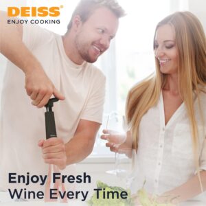 Deiss PRO Vacuum Pump Wine Saver with 3 x Wine Bottle Stopper – Silicone Wine Stoppers for Wine Bottles with Date Markers - Wine Stopper to Keep Your Wine Fresh – Stops Oxidation of Wine