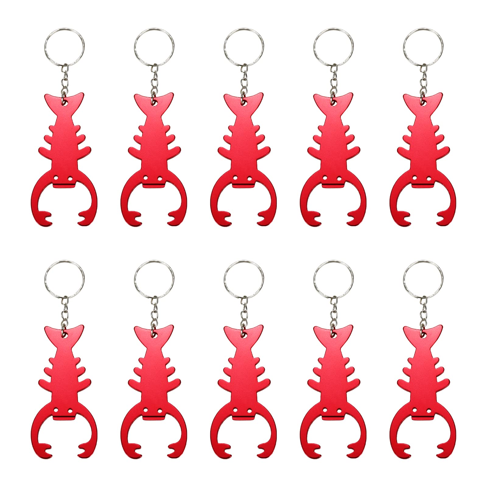 Sscon 10Pcs Bottle Openers Lobster Shape Keychain Key Tag Ring Bottle Openers Portable Bottle Openers, Red