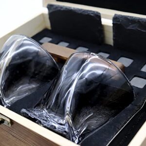 Whiskey Stones Gift Set for Men, Jewelvwatchro Whiskey Glasses Set in Wooden Box, 8 Basalt Chilling Rocks & 2 Scotch Glasses for Dad, Husband