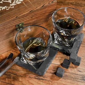 Whiskey Stones Gift Set for Men, Jewelvwatchro Whiskey Glasses Set in Wooden Box, 8 Basalt Chilling Rocks & 2 Scotch Glasses for Dad, Husband