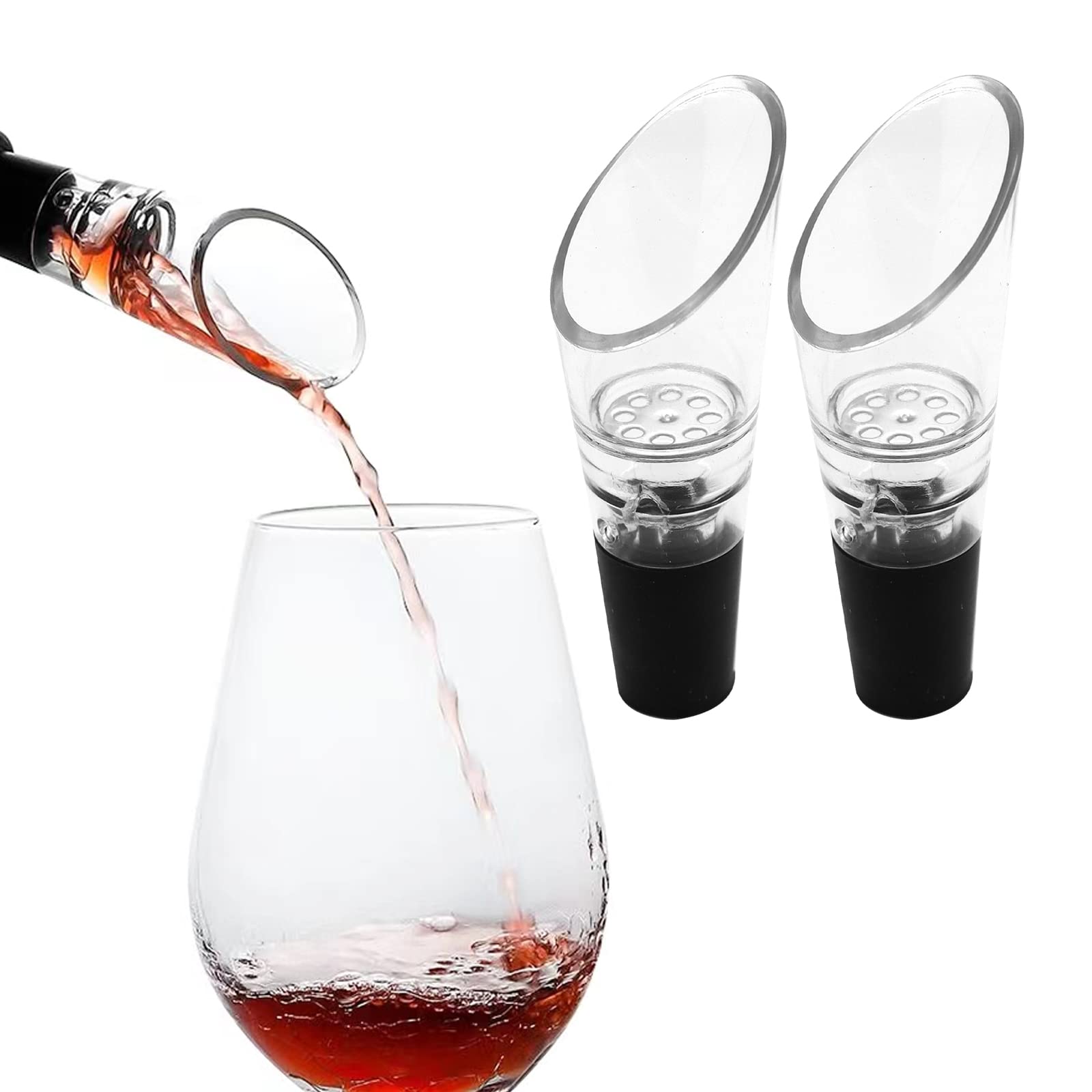 Wine Aerator Pourer, by Glass Aerating, Improved Flavor, Enhanced Bouquet, Rich Finish and Bubbles, for Better Tasting（2 Pack)