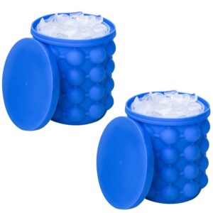 2pcs ice cube mold ice trays, silicone ice bucket, (2 in 1) ice cube maker, round,portable for frozen whiskey, cocktail, beverages (dark blue)