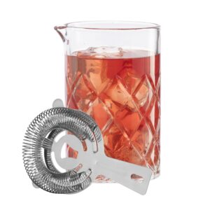 oggi cocktail mixing glass & strainer set - elegant bar mixing set with 16oz glass beaker, essential mixology bartender kit, old fashioned kit, includes stainless steel hawthorne strainer