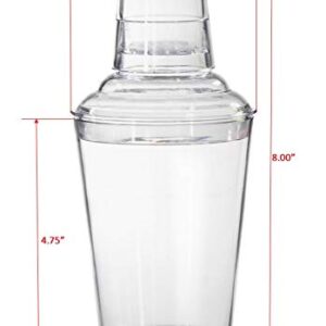 G.E.T. SH-175-1-CL-EC 17.5 Ounces. 3 Piece Shaker Set for Cocktails or Martinis, Clear, Break Resistant Plastic, (Pack of 4)