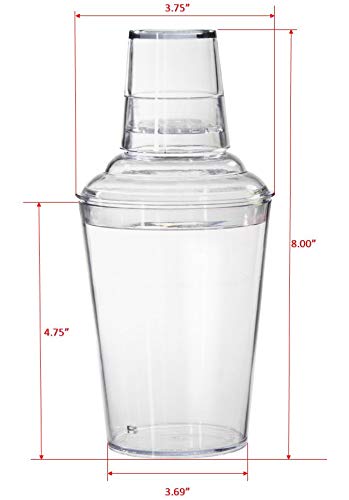 G.E.T. SH-175-1-CL-EC 17.5 Ounces. 3 Piece Shaker Set for Cocktails or Martinis, Clear, Break Resistant Plastic, (Pack of 4)