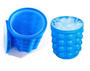 bulushi large 2 in 1 silicone ice bucket & ice mold with lid,silicon ice cube maker genie, portable silicon ice cube maker blue 13.2x13.2x14cm