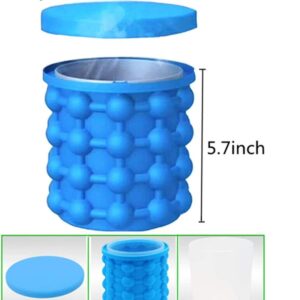 BULUSHI Large 2 in 1 Silicone Ice Bucket & Ice Mold with lid,Silicon Ice Cube Maker Genie, Portable Silicon Ice Cube Maker Blue 13.2X13.2X14CM