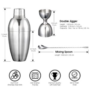 Premium Cocktail Shaker Set with Built in Strainer, Double Jigger, Mixing Spoon, Liquor Pourers, for Home, Bars, Parties, Professional Bar Tools