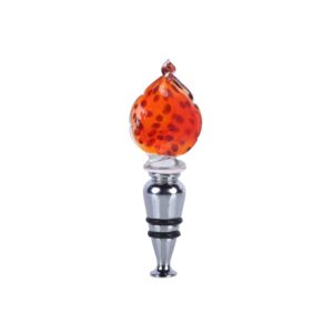 Glass Curved Leaf Animal Print Wine Stopper - Orange Spot