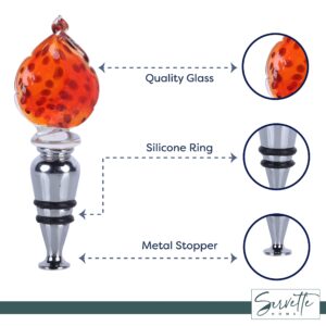 Glass Curved Leaf Animal Print Wine Stopper - Orange Spot