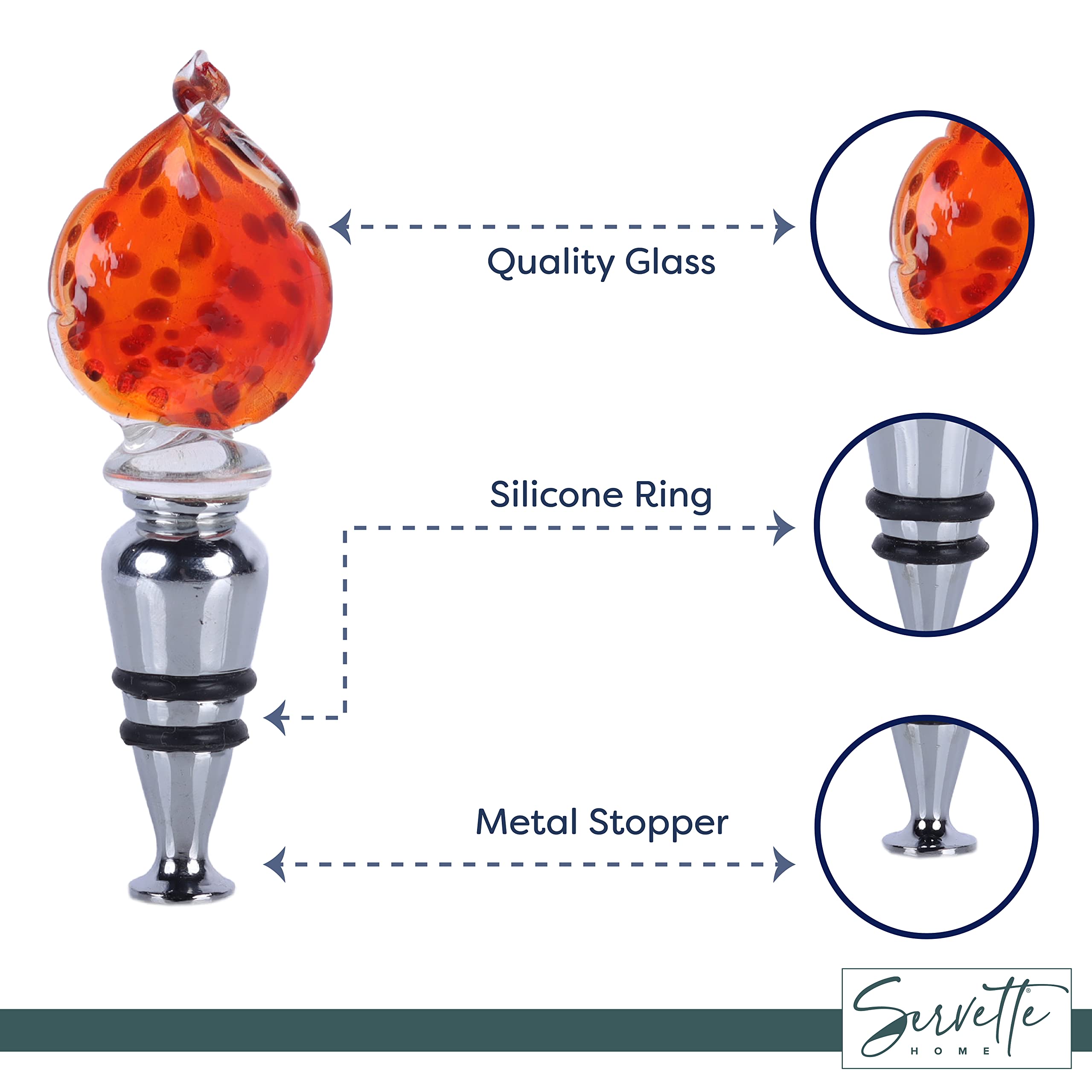 Glass Curved Leaf Animal Print Wine Stopper - Orange Spot