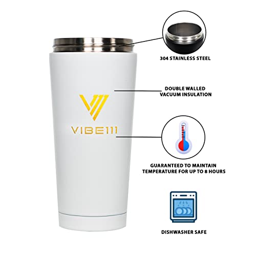 Vibe111 Protein Shaker with Funnel- 25OZ Stainless Steel Shaker Bottle with Portable Protein Funnel to Go | Insulated Shaker Bottles with Protein Powder Container Keychain and Blending Ball (Black)