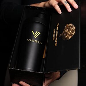 Vibe111 Protein Shaker with Funnel- 25OZ Stainless Steel Shaker Bottle with Portable Protein Funnel to Go | Insulated Shaker Bottles with Protein Powder Container Keychain and Blending Ball (Black)