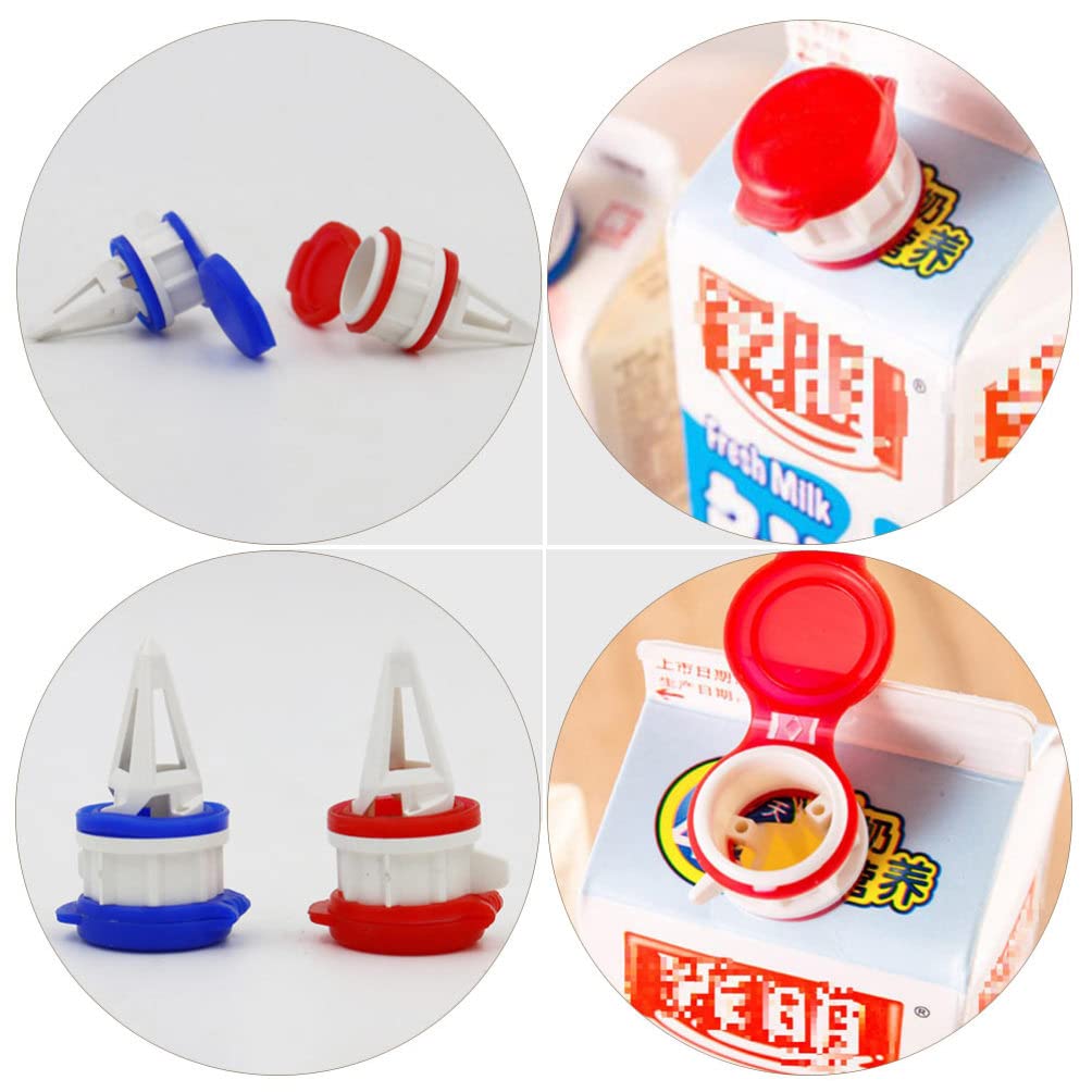 HEMOTON Box Drinks Spout Pourer, 4Pcs Liquor Pourers Wide Mouth Juice Milk Bottle Splitter Beverage Changeover Caps for Home Kitchen Jelly Coffee Water Bag Red Blue