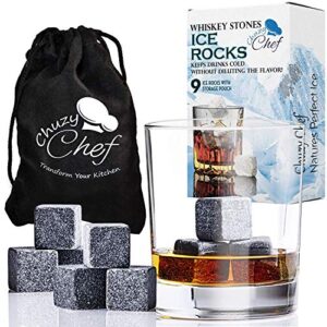 whiskey stones chilling ice cubes - set of 9 whiskey rocks chilling stones reusable whiskey stone for your drinks with velvet gift pouch great gift idea