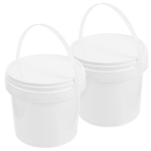 zerodeko white plastic bucket with handle lid 2pcs 2l ice cream tub heavy duty portable all pail bucket container for food treasure