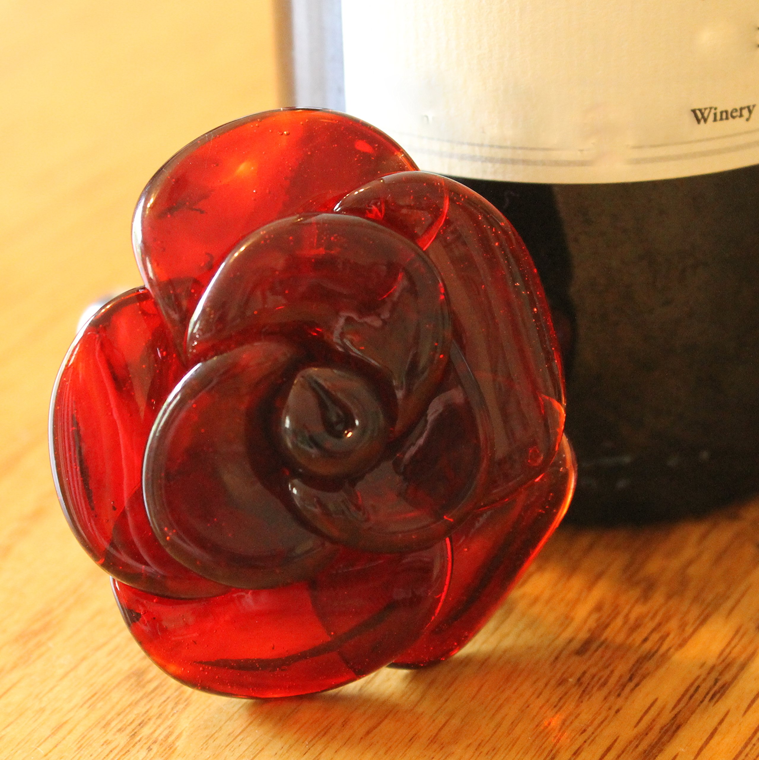 Wine Bottle Stopper Glass Rose Red, Hand Blown Rose, Lampwork SRA Rose, Flower Stainless steel, Gift for Wino Handmade by Untamed Rose