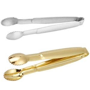 goeielewe 2pcs sugar tongs stainless steel mini appetizers tongs candy serving tongs 4-inch small ice tongs for tea party coffee bar ice buffet kitchen, silver&gold