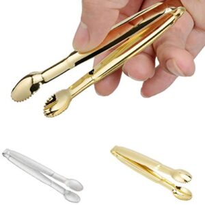 Goeielewe 2Pcs Sugar Tongs Stainless Steel Mini Appetizers Tongs Candy Serving Tongs 4-Inch Small Ice Tongs for Tea Party Coffee Bar Ice Buffet Kitchen, Silver&Gold