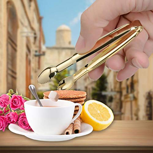 Goeielewe 2Pcs Sugar Tongs Stainless Steel Mini Appetizers Tongs Candy Serving Tongs 4-Inch Small Ice Tongs for Tea Party Coffee Bar Ice Buffet Kitchen, Silver&Gold