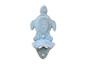 hampton nautical rustic light blue cast iron wall mounted sea turtle bottle opener