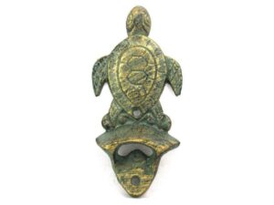 hampton nautical antique bronze wall mounted turtle bottle opener 6"-vintage cast iron decor-sea life