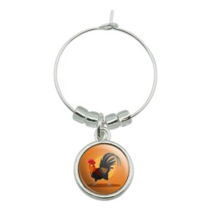 graphics & more rooster of awesomeness chicken wine glass charm drink marker