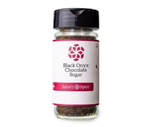 savory spice black onyx chocolate sugar - cocoa-infused, brownie flavored sugar for desserts & cereal | try as chocolate rimming sugar for cocktails, martinis & hot cocoa (medium jar - net: 3.3 oz)