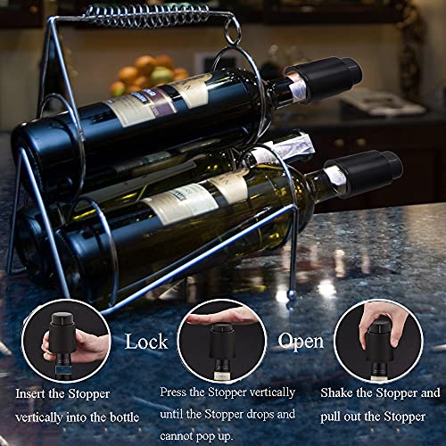 Wine Stoppers, Vacuum Wine Bottle Stoppers 4 Pack, Reusable Bottle Stoppers with Time Scale Record, Universal Wine Preserver, Wine Saver Wine Corks Wine Closer Wine Keeper Gifts for Wine Lovers