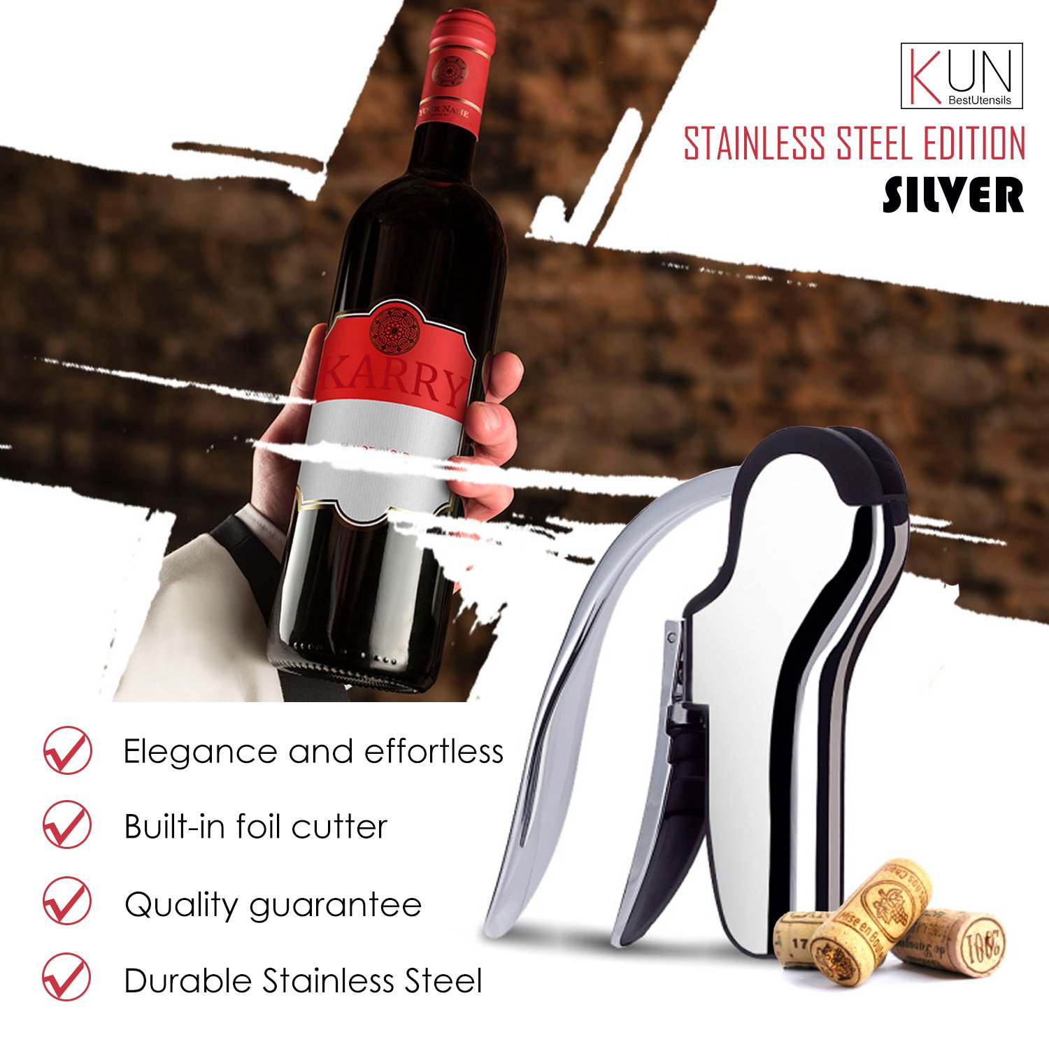 Best Utensils Professional Compact Wine Opener Connoisseur's Corkscrew Gift Set, Professional Stainless Steel Wine Opener With Built-In Foil Cutter, Bonus Screw