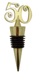 gold toned metal 50 charm top wine bottle stopper, 3 1/2 inch