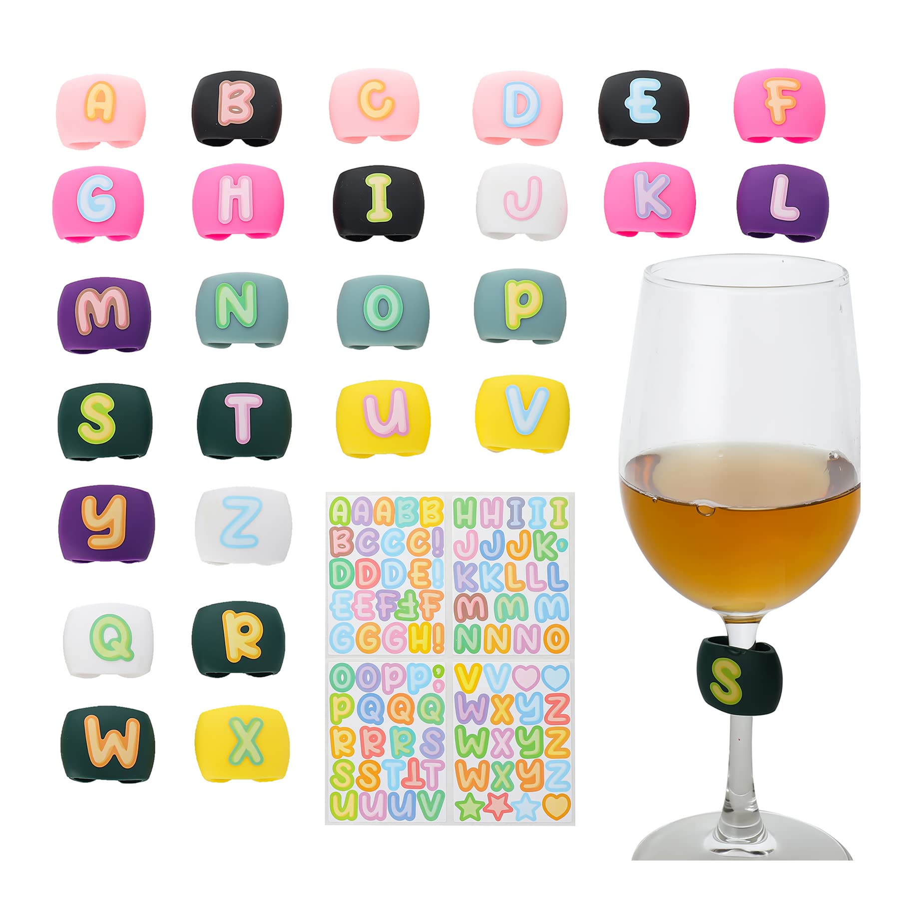 COZYOCHY 26PCS Wine Glass Charms with Letter Marks Identify Your Glass with Ease - Wine Glass Charms for Cocktails, Martinis & Champagne Glasses.Perfect for Parties & Gatherings