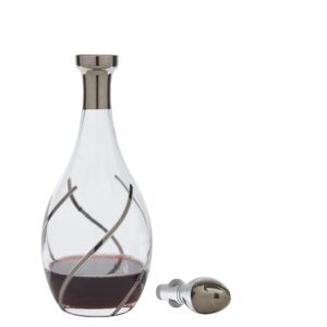 Glazze Crystal VNG-150-PL Handcrafted Wine Decanter and Stopper, Cut and Interwoven Hand-Painted 24K Platinum Detailing, 13" Tall, 42 oz Capacity