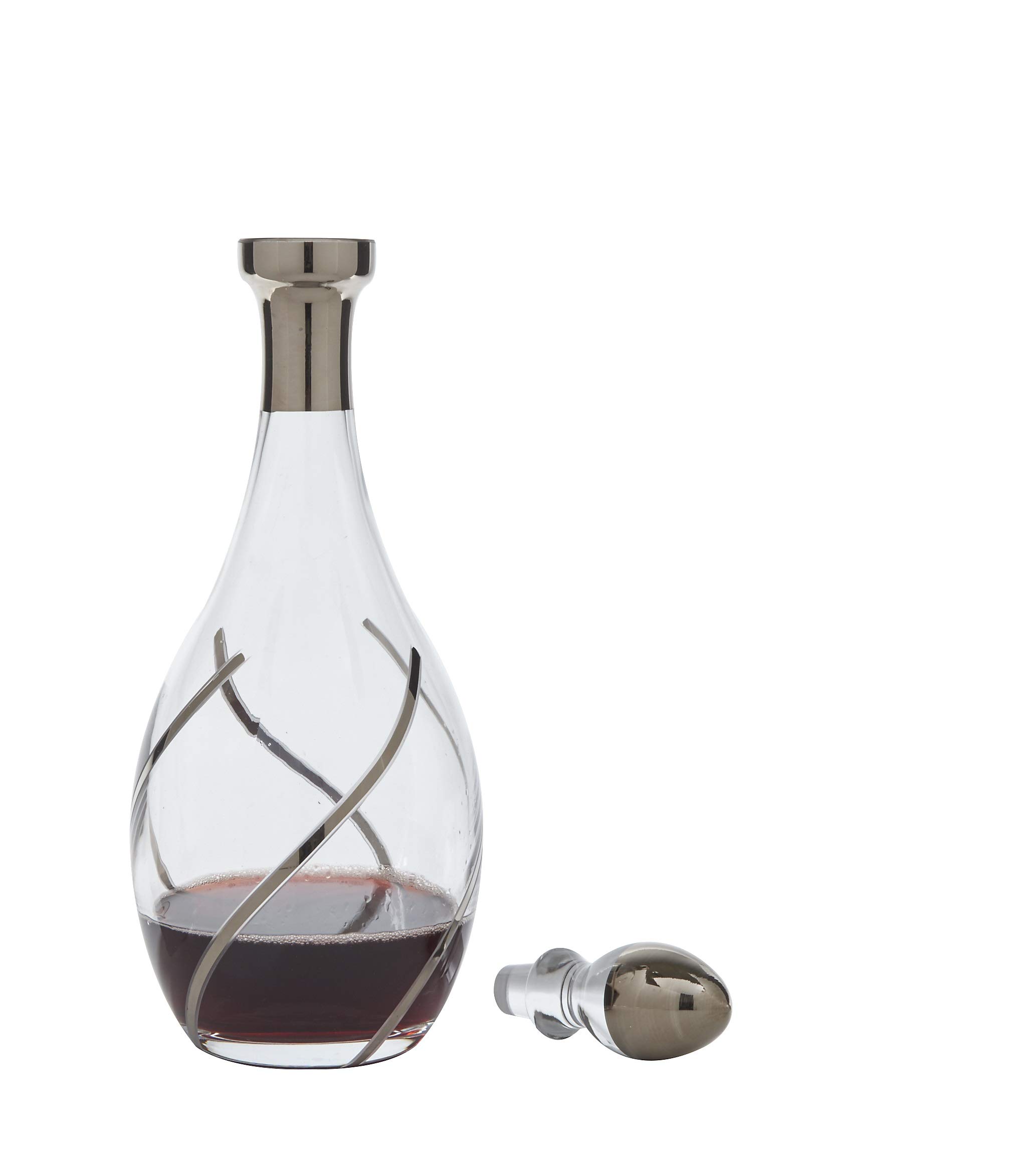 Glazze Crystal VNG-150-PL Handcrafted Wine Decanter and Stopper, Cut and Interwoven Hand-Painted 24K Platinum Detailing, 13" Tall, 42 oz Capacity