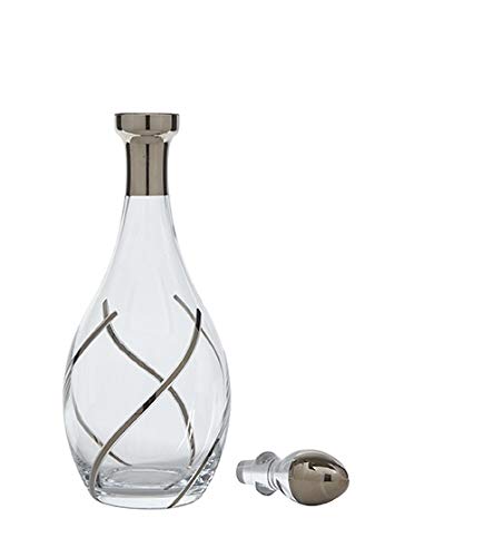 Glazze Crystal VNG-150-PL Handcrafted Wine Decanter and Stopper, Cut and Interwoven Hand-Painted 24K Platinum Detailing, 13" Tall, 42 oz Capacity